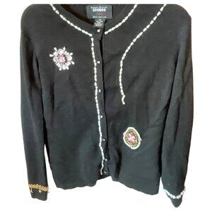 Designers Originals Studio JOY Womens Black Cardigan W/ Beaded Embellishments Si